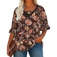 thumbnail image 2 of Ounisa Womens 1/2 Sleeve T Shirt Crew Neck Printed Flared Sleeve V Neck Ruched Summer Casual Daily Wear Tops XL-5XL, 2 of 6