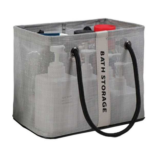 Bolsa organizadora de ducha de malla, organizador de baño colgante, bolsa de aseo portátil para camping, gimnasio, viajes, dormitorio, malla de poliéster transpirable con asas resistentes.