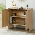 thumbnail image 4 of Wirrytor Wood Buffet Sideboard with 2 Wave Doors, Short Storage Cabinet with Adjustable Shelves for Living Room Dinning Room Kitchen, Natural, 4 of 9