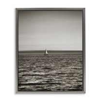 Stupell Industries Lone Distant Sailboat Coastal Photography Gray Floater Framed Canvas Art Print Wall Art, 17 x 21