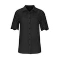 thumbnail image 5 of JWZUY Womens Lace Crochet V Neck 3/4 Sleeve Button Down Ruched Shirt Casual T Shirts Blouses Pullover Tops Black S, 5 of 6