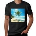 thumbnail image 2 of PIKWEEK  X0662 Summer Wave Print Coconut Tree Beach Seaview Picture of Hawaii Ocean Nature, Shirt Design Art Display, T-shirt Children's Gift Casual Breathable Men, Women, Boys and Girls Black, 2 of 4