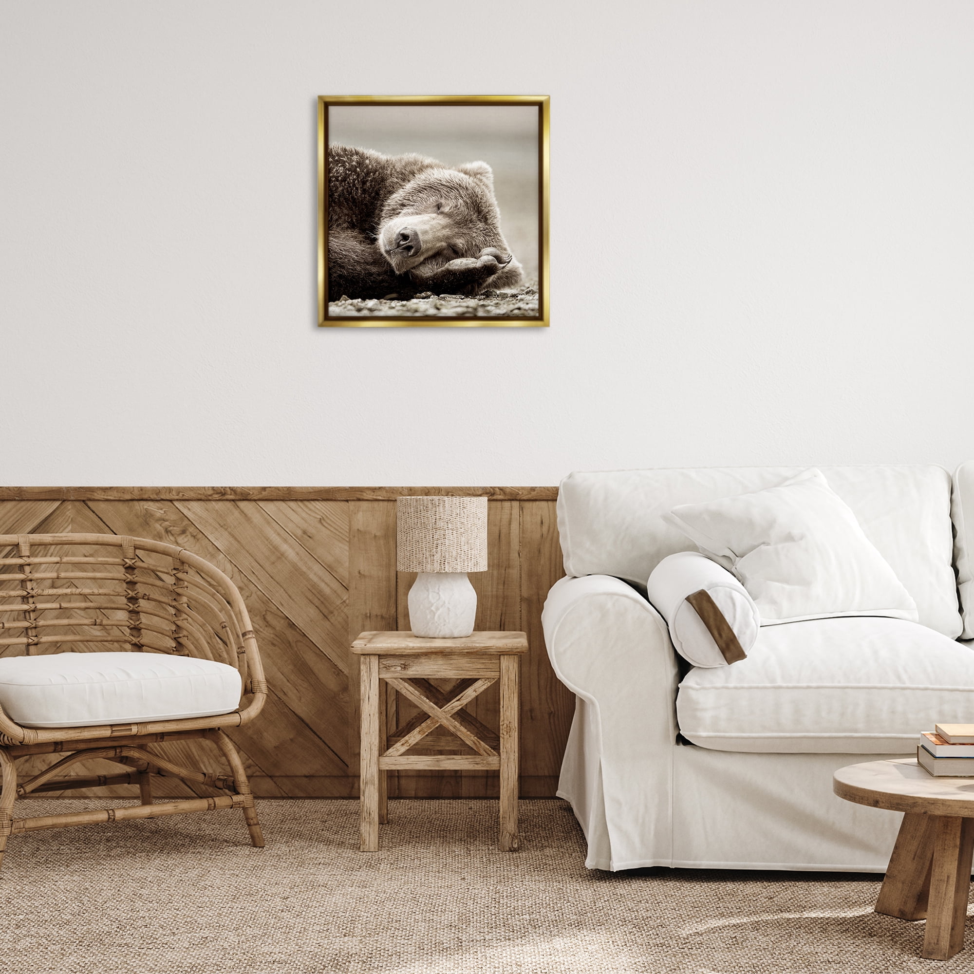 Stupell Industries Cozy Sleeping Bear Animals & Insects Photography Gold Floater Framed Canvas Art Print Wall Art, 25 x 25
