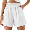 thumbnail image 3 of Zulora Women's Solid Color Shorts With Ruffled Waist And Pockets High Waisted Casual Elastic Waist Summer Beach Daily Shorts​, 3 of 7