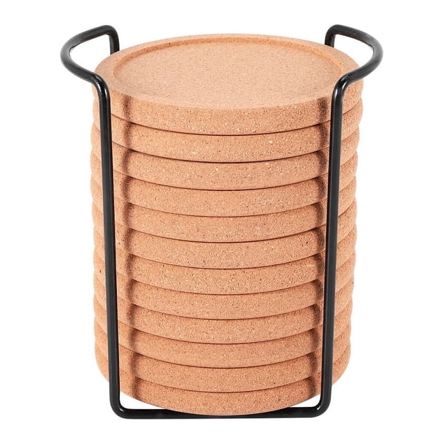 Posavasos de corcho con borde para bebidas, platillo rústico grueso absorbente con soporte para calentar y agua, los mejores posavasos redondos naturales reutilizables para mesa de bar, taza de vidrio