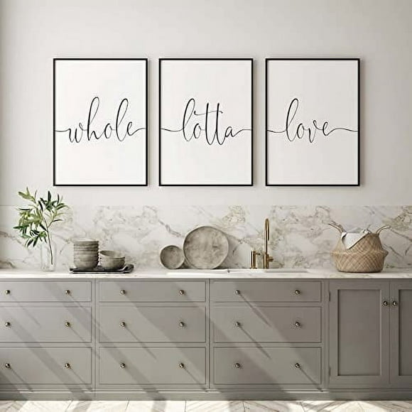 3 Pieces Posters and Prints Whole Lotta Love Painting Canvas Wall Art Motivational Quotes Pictures for Living Room Bedroom Christian Decor with Wooden Inner Frame