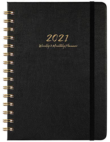 Yearly 2021 Planner Strong Twin-Wire Bounded Elastic Binding Weekly & Monthly Planner 2021 with Tabs Back Pocket Planner 2021 Flexible Hardcover 6.37 x 8.46 