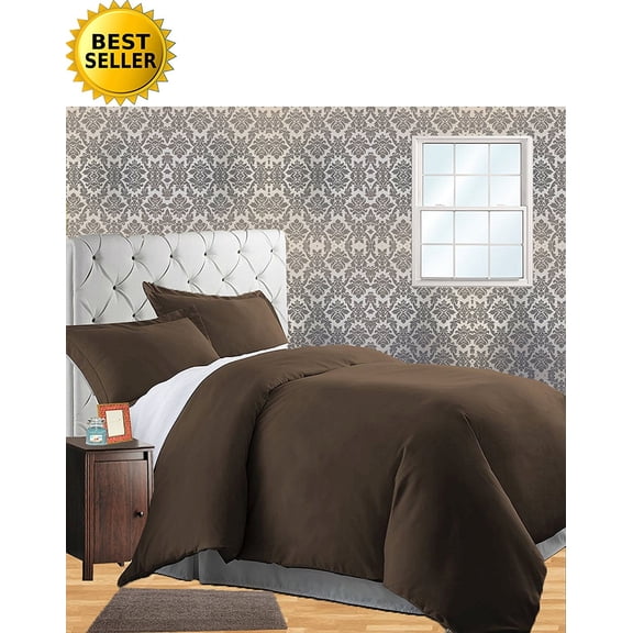 Celine Linen Wrinkle & Fade Resistant 3-Piece Duvet Set - Protects and Covers your Comforter / Duvet Insert, 1500 Series LUXURIOUS 100% HypoAllergenic- Silky Soft, King/Cali King, Chocolate Brown