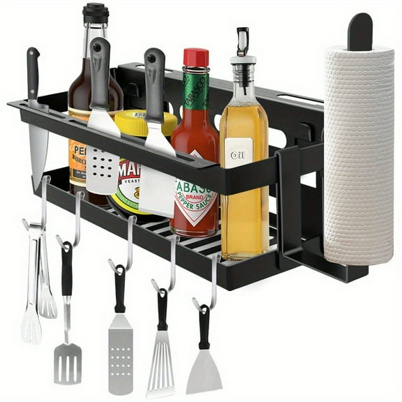 1pc Griddle Caddy For Black Griddles/Prep Cart, Grill Accessories Space Saving For Black BBQ Accessories, Storage Box With Magnetic Tool Holder & Paper Towel Holder