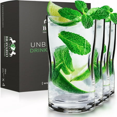 

Bravario Unbreakable Plastic Drinking Glasses 17 oz | Dishwasher Safe Shatterproof 100% Tritan Water Tumblers | Set of 4