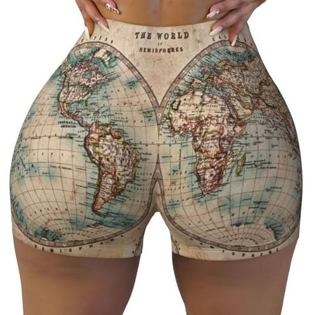 Workout Shorts Women  The World is Hemisphere Biker Shorts for Women Running Gym Spandex Shorts Tummy Control