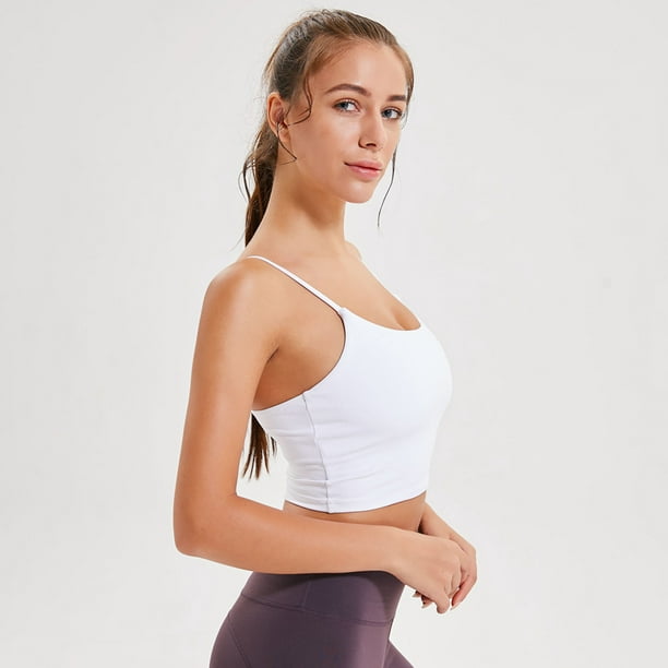 Women's Longline Sports Bra Wirefree Padded Medium Support Yoga Bras Gym  Running Workout Tank Tops（White，M） 