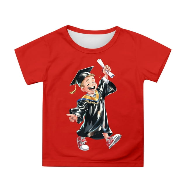 Hiiyo Big Girls Graduation Graphic Tee Cartoon Short Sleeve Crew T-Shirt, Sizes 3-13