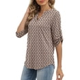 thumbnail image 5 of WIHOLL Women Blouses V Neck T Shirts 3/4 Length Sleeve Cuff Tab Buttons Tunic Tops for Business Casual Outfits, 5 of 11