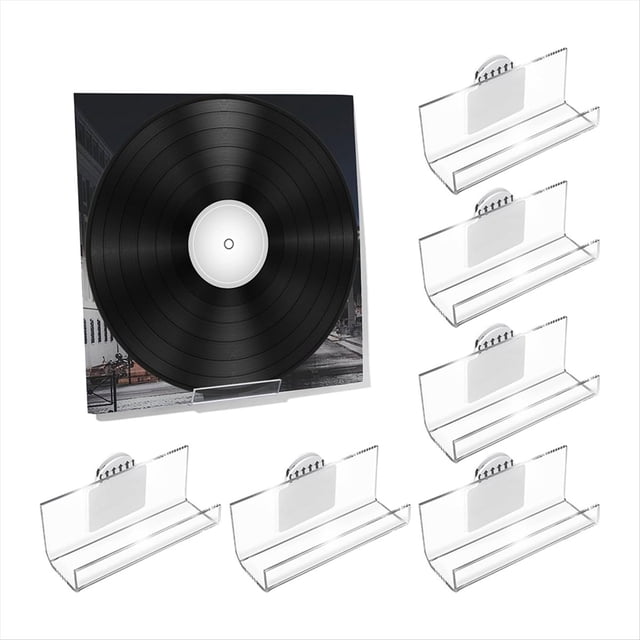 Paquete de 6 Soportes para , Montaje en Pared, Sin Taladro, Estantes de Exhibición de Discos de Acrílico Autoadhesivos para Carátulas de Álbumes de LP y CD