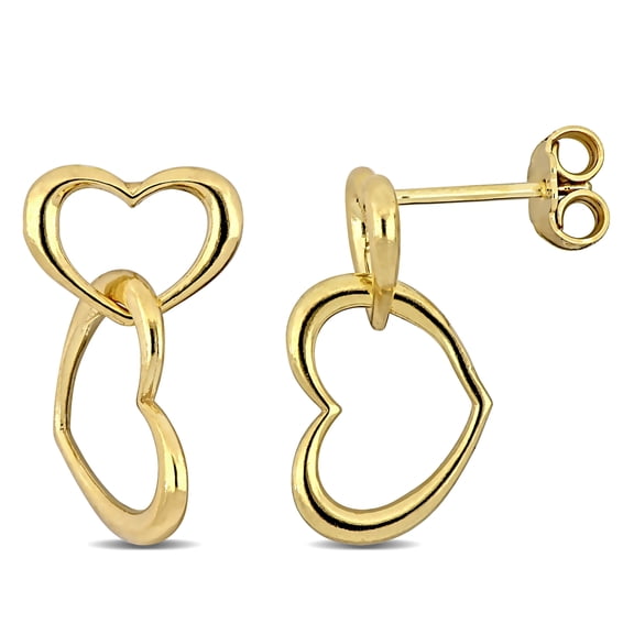Everly Women's Yellow Plated Sterling Silver Double Heart Drop Earrings