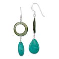 thumbnail image 1 of 925 Sterling Silver Dyed Blue Howlite Green Mother Of Pearl Drop Dangle Earrings Natural Stone Shell, 1 of 6
