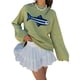thumbnail image 2 of Suéter de Cuello Redondo de Punto Acanalado con Estampado de Peces Y2K de Gran Tamaño para Mujer Verde S, 2 of 8