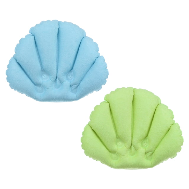Unique Bargains Inflatable Bath Pillow with Suction Cups, Terry Cloth Covered Neck Support (Blue, Green) 2 Pack