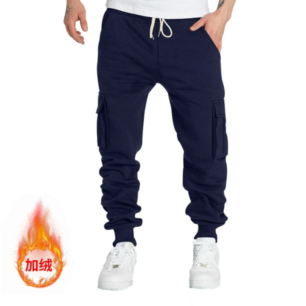 Puntoco Pantalones deportivos largos con cintura elástica y bolsillos de vellón informales a la moda para hombre