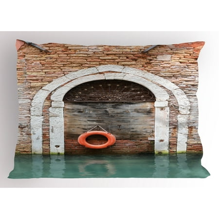 Rustic Pillow Sham Timber Door with Lifebuoy in Venice Italian Mediterranean Culture Tourist Place Print, Decorative Standard King Size Printed Pillowcase, 36 X 20 Inches, Red Brown, by (Best Tourist Places In Italy)
