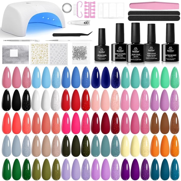Kit de esmaltes de uñas en gel Beetles 32 colores con luz UV, 54 unidades