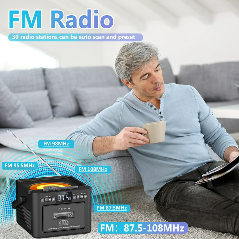 Free Shipping! Greadio Portable Bluetooth CD Cassette Player with