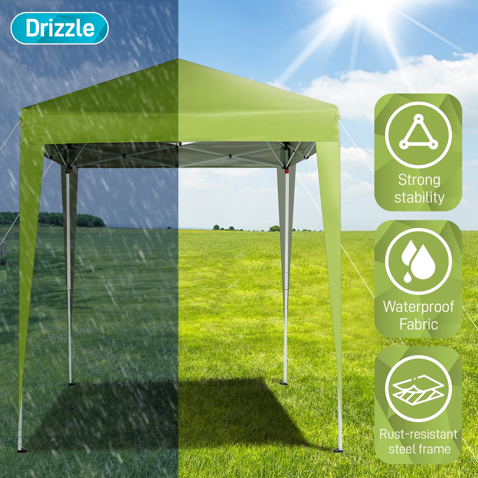 6.5x6.5Ft Two Doors & Two Windows Practical Waterproof Right-Angle Folding Tent Greenish, Gray