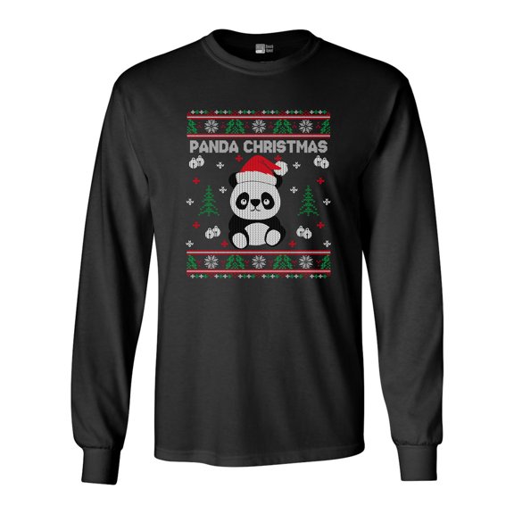 Long Sleeve Adult T-Shirt Merry Panda Christmas Cute Bear Funny DT