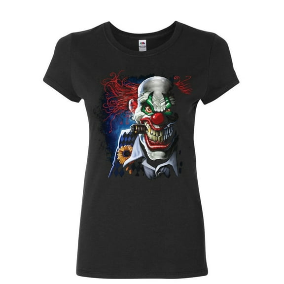 Tee Hunt Creepy Joker Clown Women's T-Shirt Nightmare Scary Mean Killer Halloween Shirt