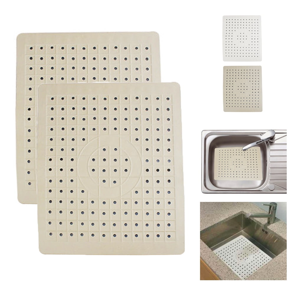 2pcs Kitchen Sink Mats With Holes Non-slip Rubber Drain Pad Glass Dishes  Protector