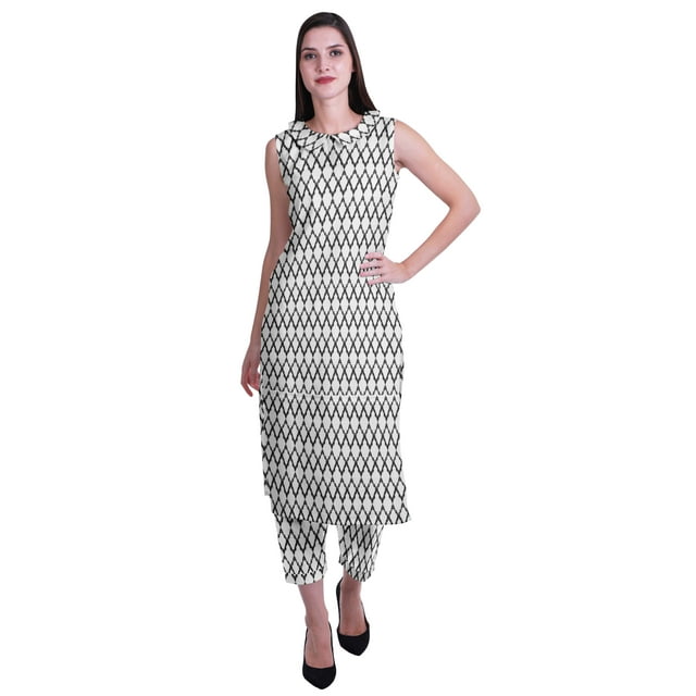 Moomaya Ensemble Kurta Sans Manches à Col Claudine Imprimé pour Femmes, Ensemble Ethnique 2 Pcs
