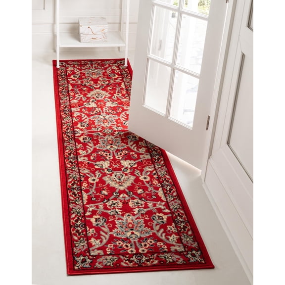 Unique Loom Sialk Hill Collection Area Rug - Washington (2' 7" x 10' Runner Red/Black) Floral Traditional Perfect For Living Room Bed Room Dining Room Office