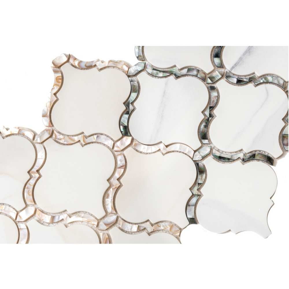 The Tile Life Tahitian Pearl Lantern 14" x 14.5" Statuario Silver Glass Mosaic Tile, 1 Sheet