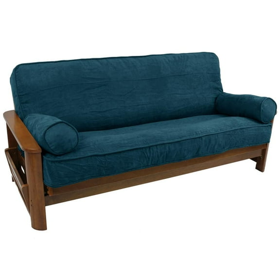 Blazing Needles 9684-CD-MS-TL 8 to 9 in. Solid Microsuede Double Corded Full Futon Cover Set with Two 20 x 8 in. Bolster Pillows, Teal - Set of 3