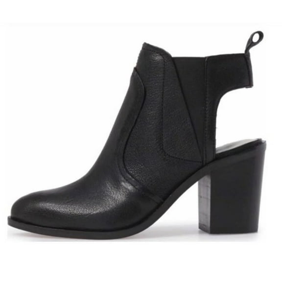 1.STATE Leban Black Leather open Back Block Chunky Heel Cutout Ankle Bootie (Black Leather, 10)