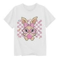 thumbnail image 1 of XDZJLR T-Shirt pour Filles Tout-Petits Imprimé Lapin de Pâques Col Rond Manches Courtes Mode Décontractée Vêtements Blanc 1-2 Ans, 1 of 3