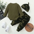 thumbnail image 4 of 3 Months Baby Boys Clothes 6 Months Boys 3PCS Outfits Set Letter Glasses Print Newborn Boys Long Sleeve Top Camo Pants Set with Hat Green, 4 of 9
