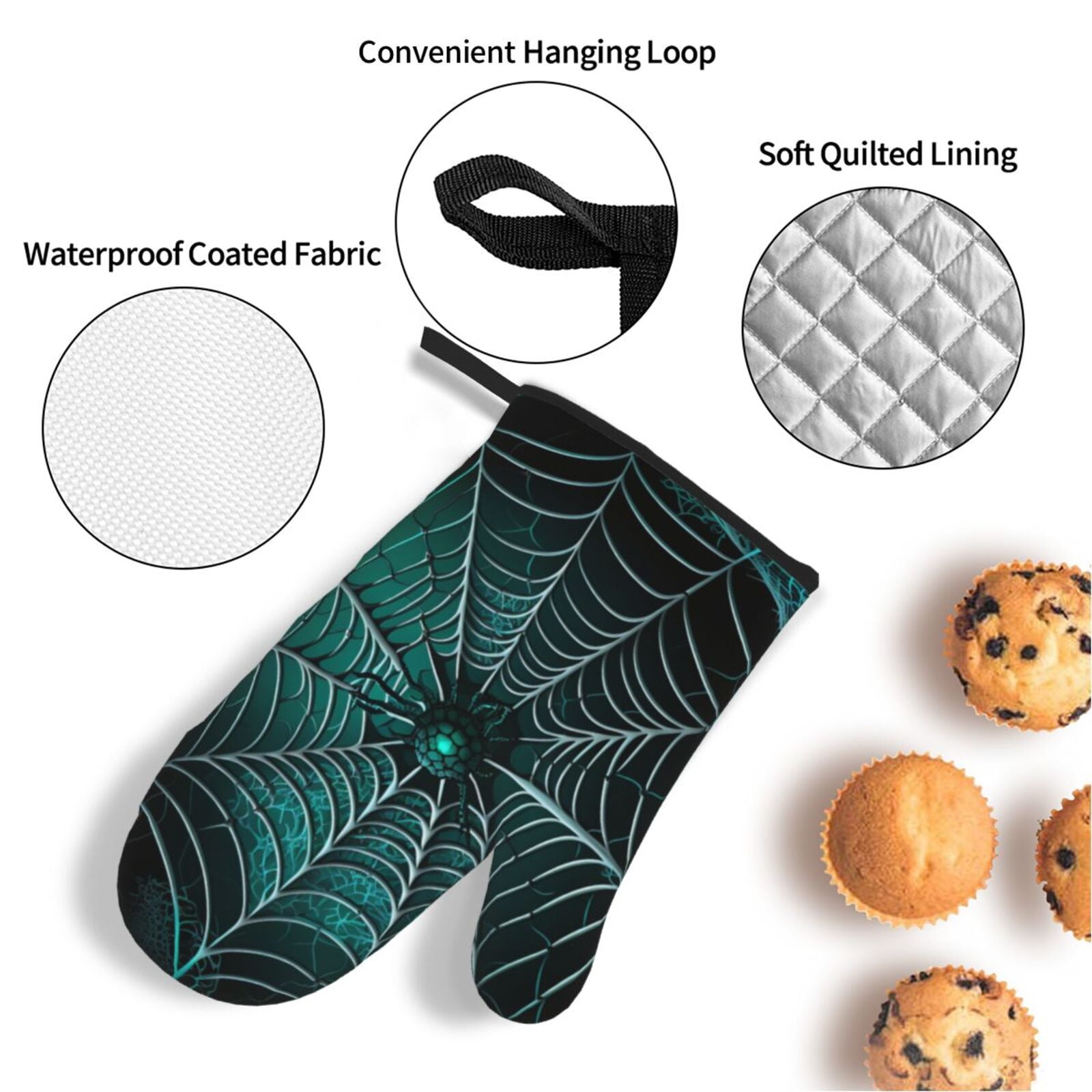 Spider Web Gothic Art 4Pcs Oven Mitts and Pot Holders Sets Oven Kitchen Gloves Hot Pads for Cooking BBQ Baking Grilling