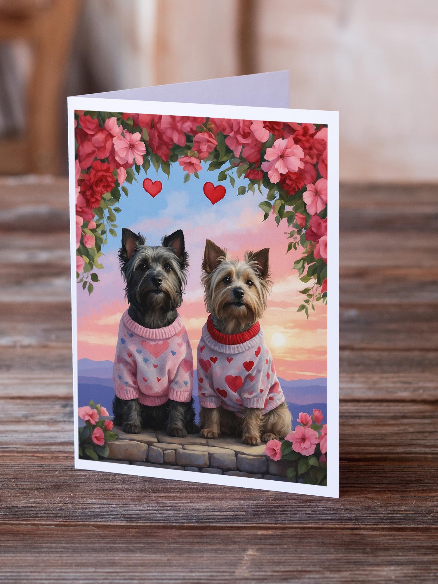 Skye Terrier Two Hearts Greeting Cards Pack of 8 7 in x 5 in