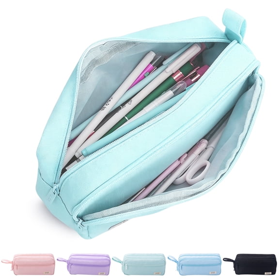 Rirool Large Capacity Pencil Case with Initial Letter, Expandable Pencil Pouch with Zipper, Cute Aesthetic Pen Bag for School Supplies, Kids Teen Girls Adults Green