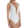 thumbnail image 1 of Women's Bleu Rod Beattie N18232 Oh So Knotty Lace Down Mio One Piece Swimsuit (White/Rose Gold 8), 1 of 3