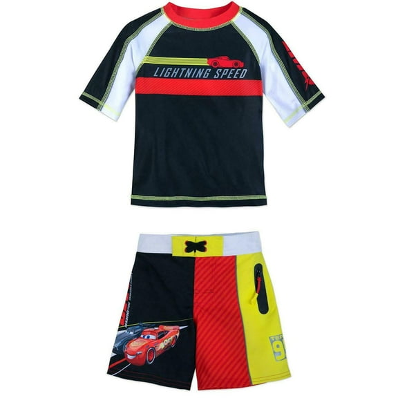 Disney Store Cars Lightning Mcqueen Rash Guard And Swim Trunks Set Boy Size 5/6