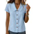 thumbnail image 4 of Summer Sales Womens Summer Tops Going‑Out Button‑Down Short Sleeve Loose‑Fit Casual Blouse Shirts for Women, 4 of 5