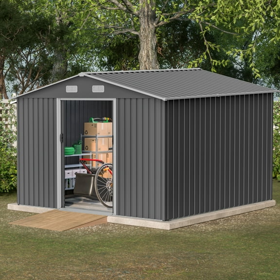 LZBEITEM Large Metal Storage Shed,10x8 ft Outdoor Metal Storage Shed,Waterproof Garden Tool Storage Shed with Lockable Door,Tool Cabinet with Lockable Doors & Air Vent for Backyard Patio Lawn to Tools