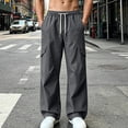 thumbnail image 2 of Danhjin Men's Cargo Pants Wide Leg Elastic Waist with Drawstring Work Casual Hiking Camping Pants Loose Solid Color Trousers with Pockets, 2 of 9