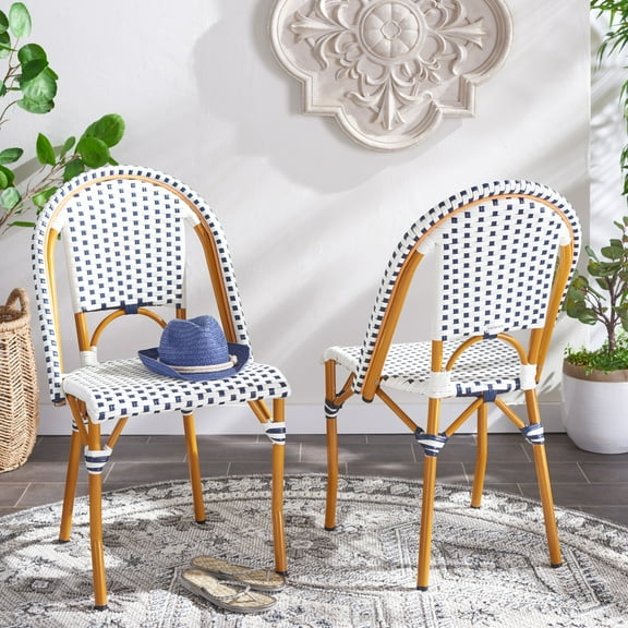 SAFAVIEH California Outdoor Patio Side Chair, White/Navy, Set of 2