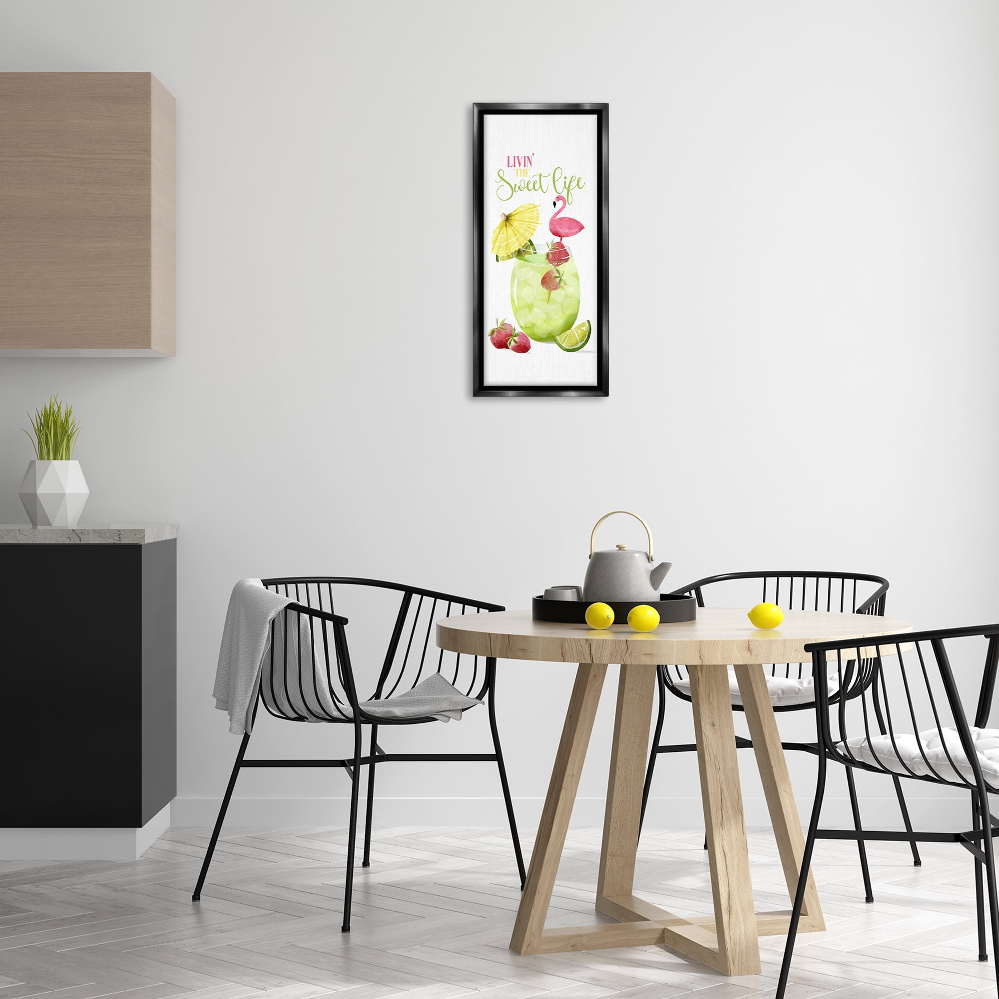 Stupell Industries Sweet Life Summer Drink Food & Beverage Painting Black Floater Framed Canvas Art Print Wall Art, 11 x 25