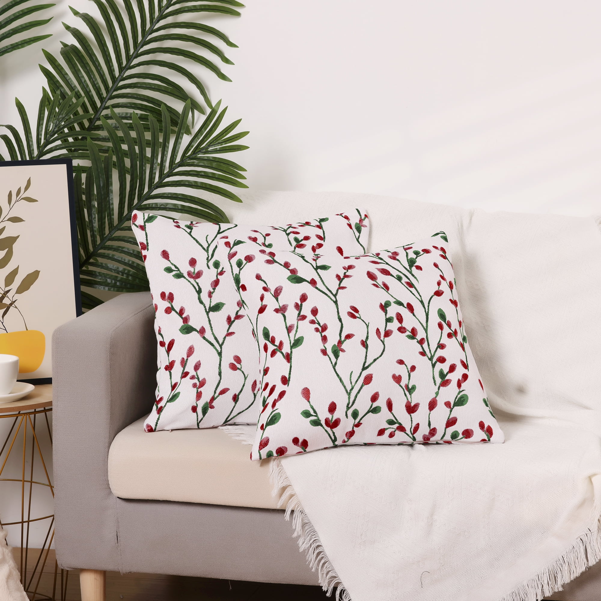 Unique Bargains Floral Pattern Decoration Throw Pillow Cover 2pcs Red Flower 24" x 24"