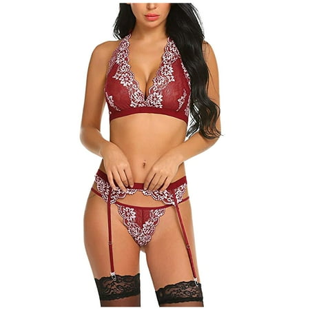 

sebulube Women S Underwear for Women Women Sling Lace Lingerie Three Piece Suit Pajamas Underwear Set